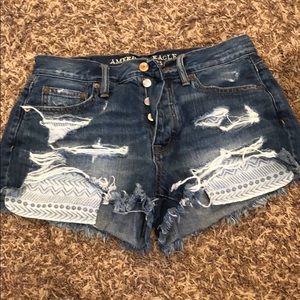 Distressed high waisted jean shorts